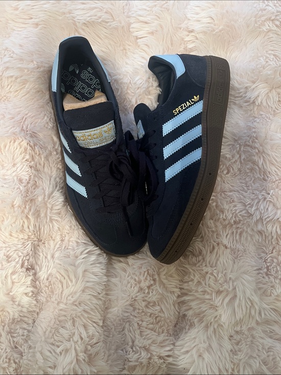 adidas Shoes - adidas Black Suede Sneakers with Light Blue Stripes
